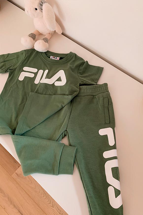Fila - Pantaloni verdi in felpa con logo laterale Bambino