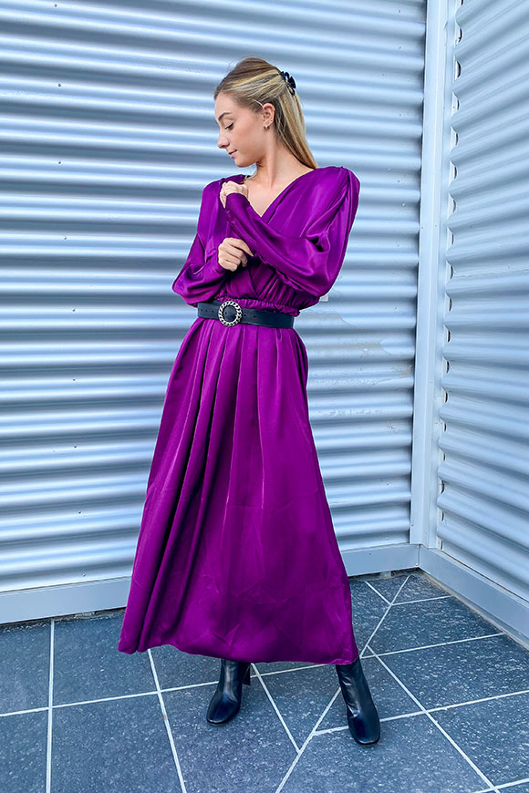 Tensione In - Long aubergine dress with V-neck front / back
