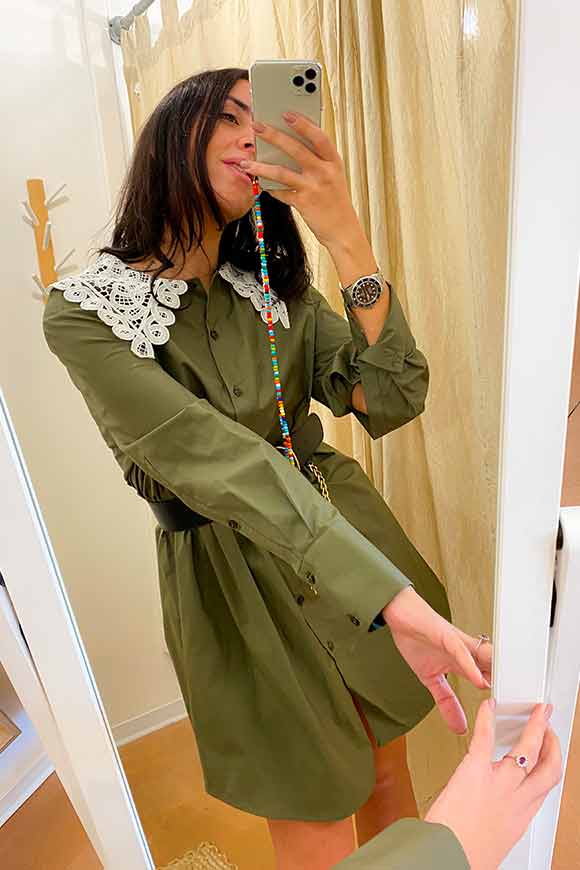 Vicolo - Military green shirt dress with lace collar