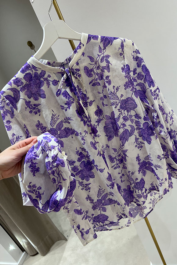 Tensione In - Camicia mussola fiori viola