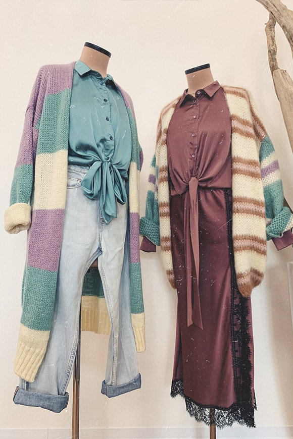 Kontatto - Long cardigan with wide pastel stripes