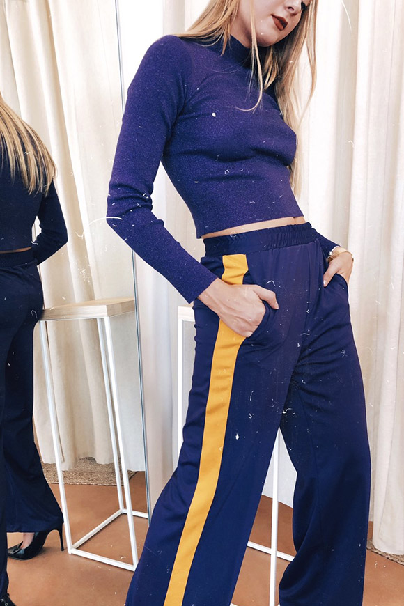 Vicolo - Pants in purple acetate with band