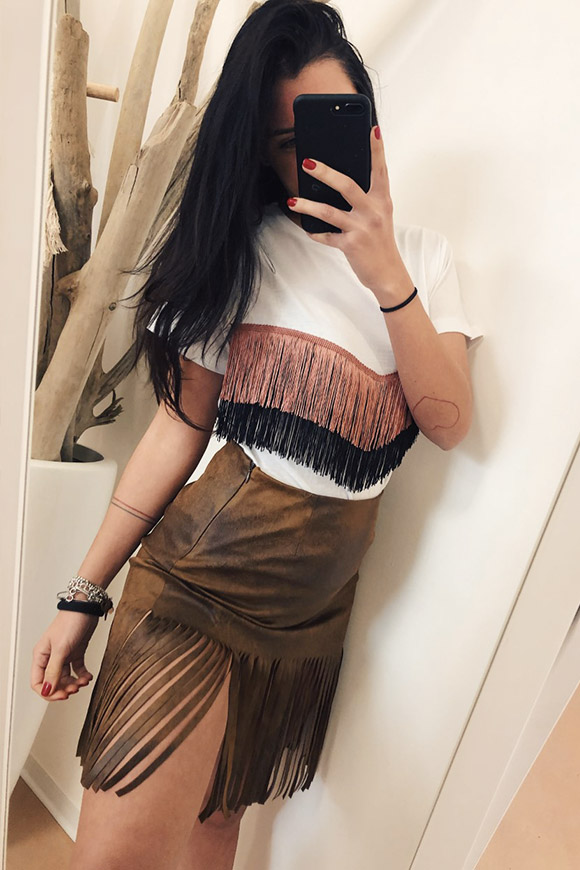 Vicolo - Brown suede skirt with fringes