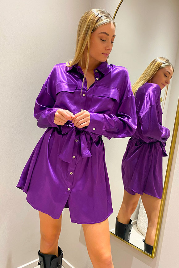 Vicolo - Vestito viola stile camicia bottoni dorati