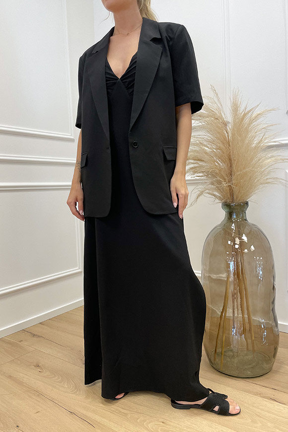 Haveone - Vestito nero con cut out in misto lino