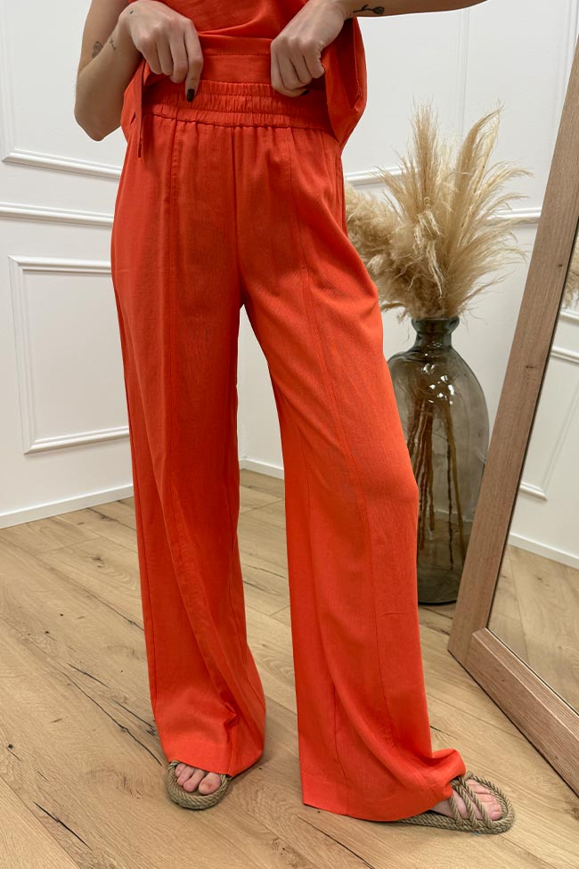 Icona - Pantaloni arancio misto lino e viscosa