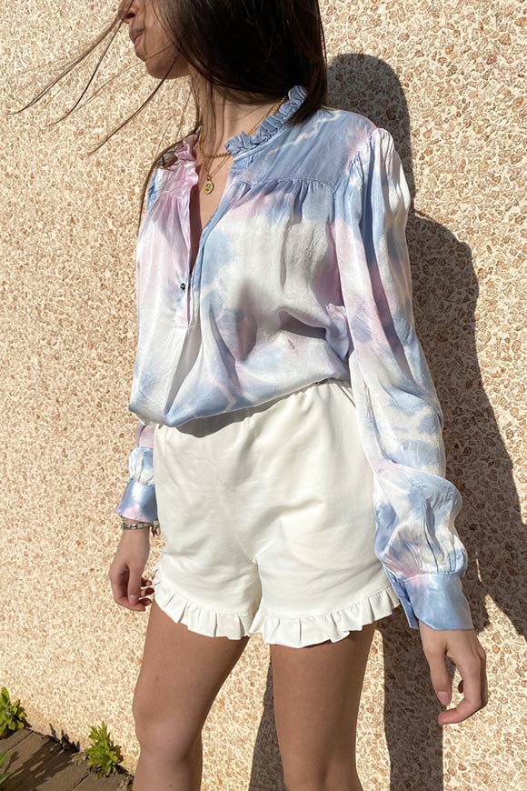 Dixie - Light blue and pink silk-effect tie-dye blouse