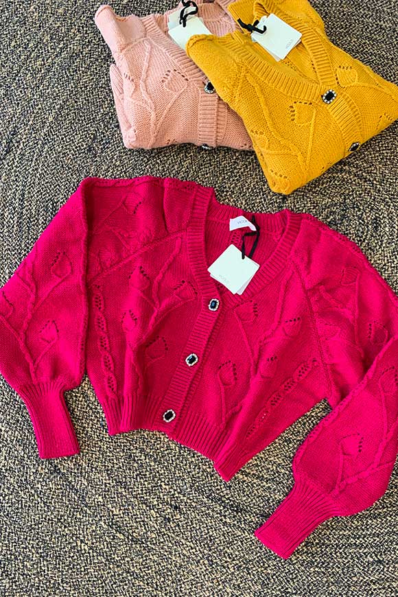 Vicolo - Strawberry cardigan with jewel buttons