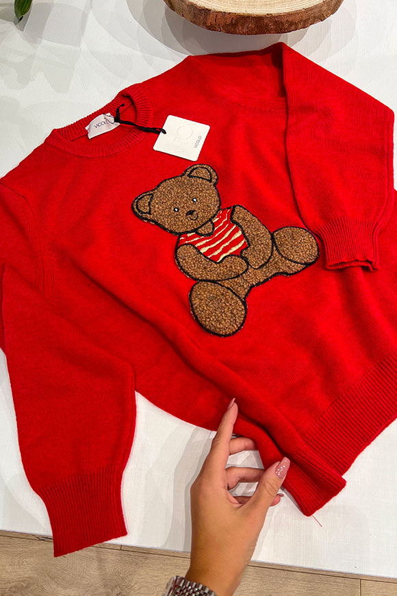 Vicolo - Red sweater with bouclé teddy bear
