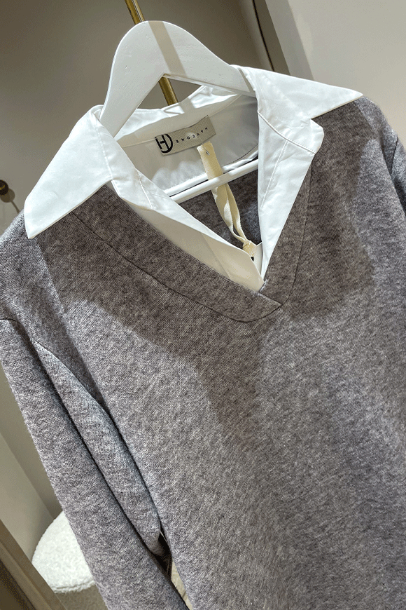 Haveone - Vestito grigio soft touch con inserti camicia