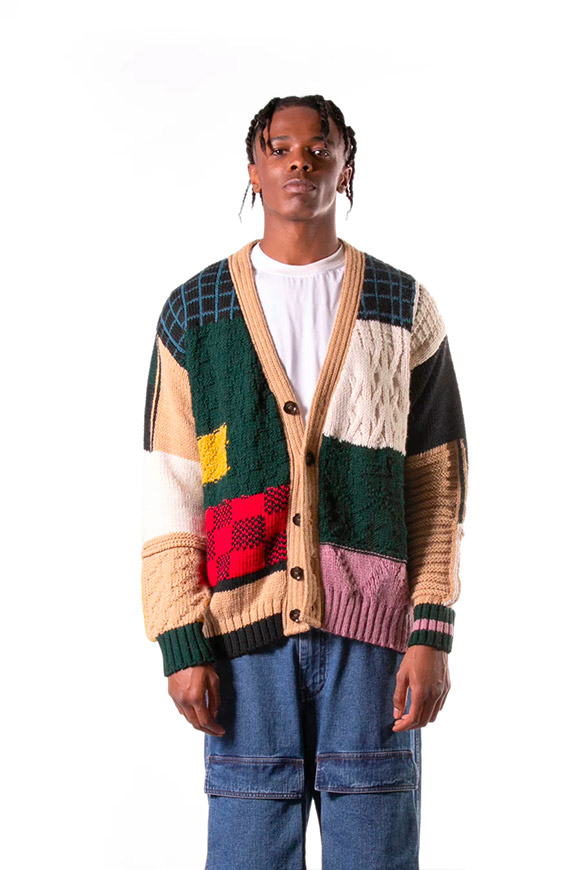 I'm Brian - Cardigan patchwork multicolor in maglia misto lana
