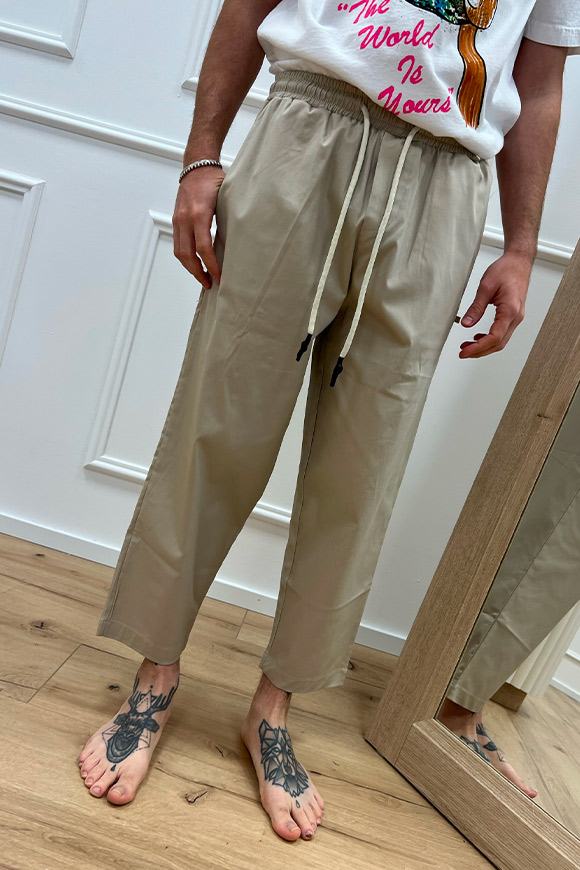 Why not brand - Pantaloni beige con elastico e lacci in corda