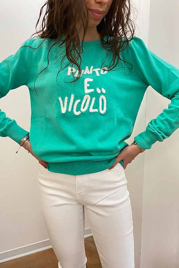 Vicolo - White "Punto e Vicolo" aqua green sweater