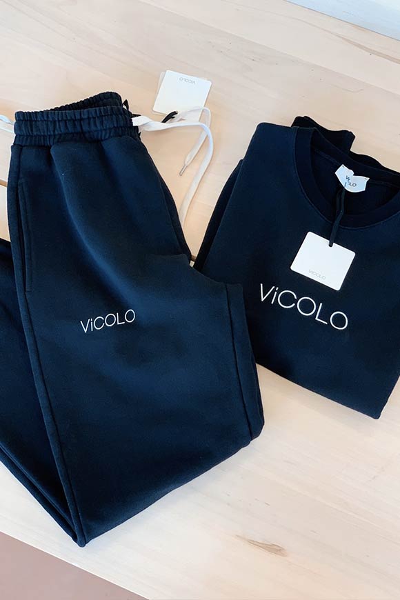 Vicolo - Black crewneck sweatshirt with logo