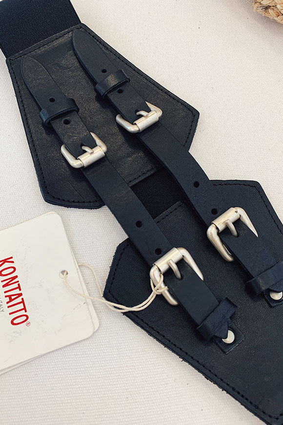 Kontatto - Cintura nera alta elastica con doppie fibbie