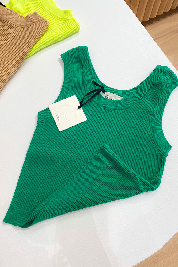 Vicolo - Ribbed lawn green rower tank top