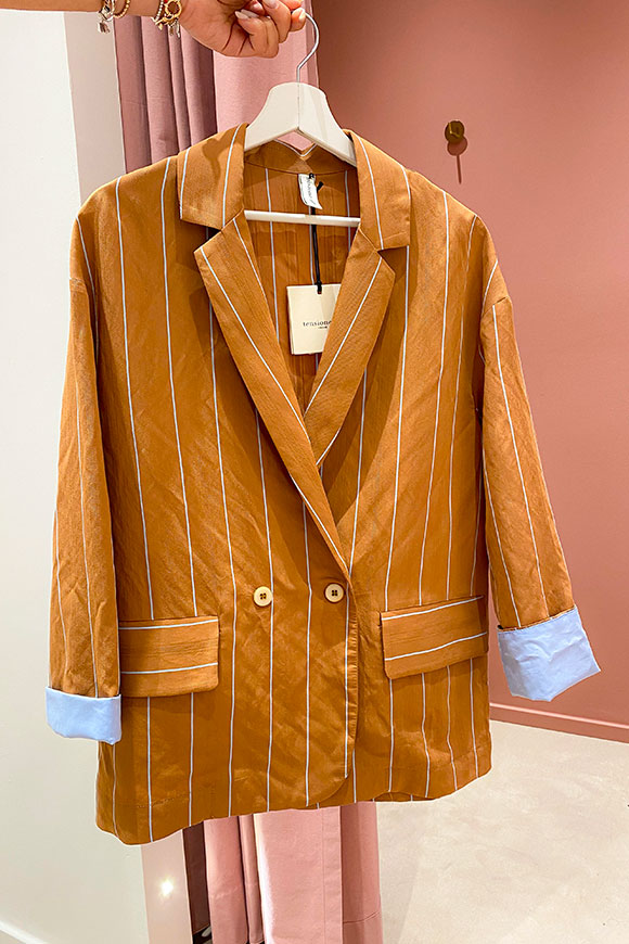 Tensione In - Pinstripe tobacco and light blue jacket