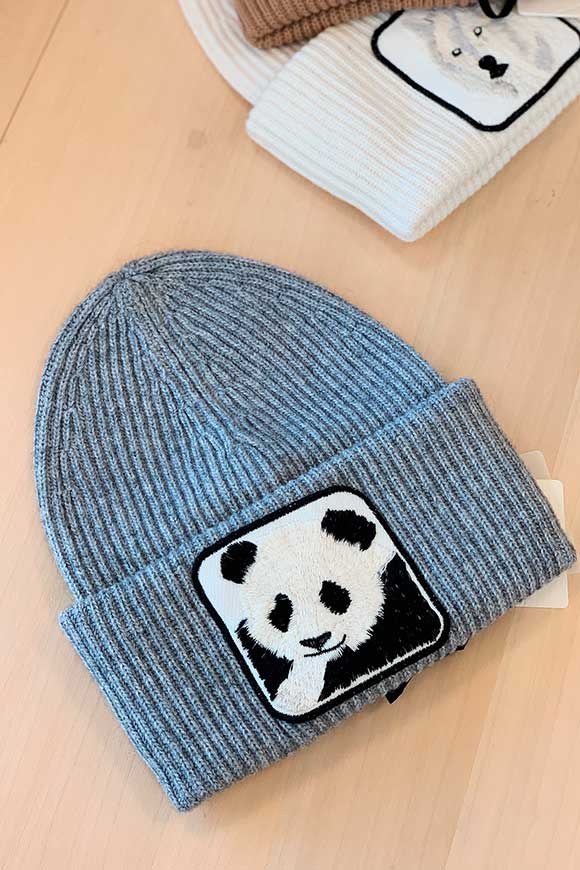 Vicolo - Gray ribbed panda hat
