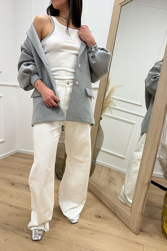 Haveone - Jeans bianco pinces ginocchio