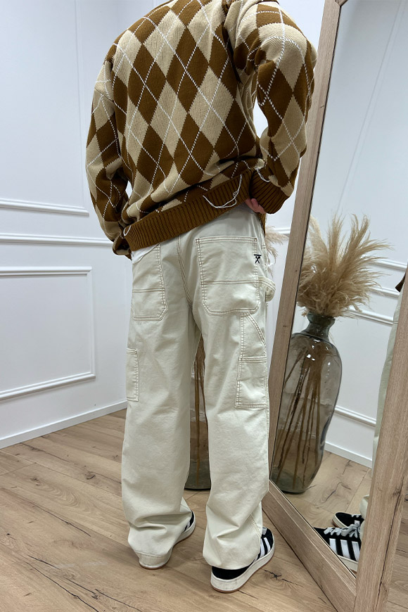 Berna - Pantalone panna con tagli e impunture cammello