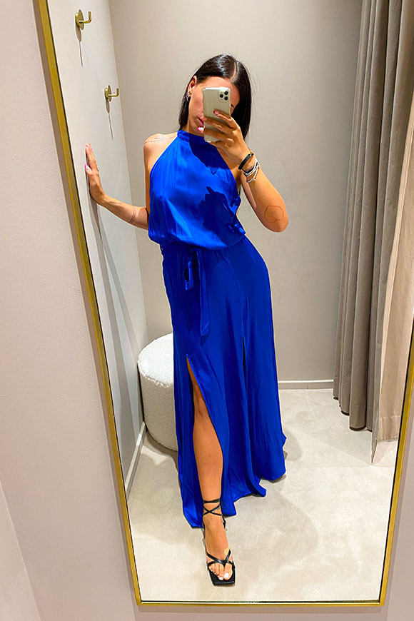 Tensione In - Blue satin dress with double slit