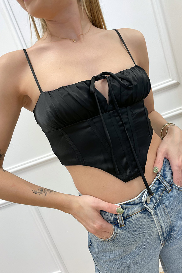 Glamorous - Top corsetto nero in raso con fiocco