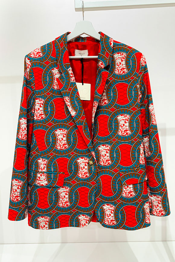 Vicolo - Red and turquoise ethnic jacket in cotton