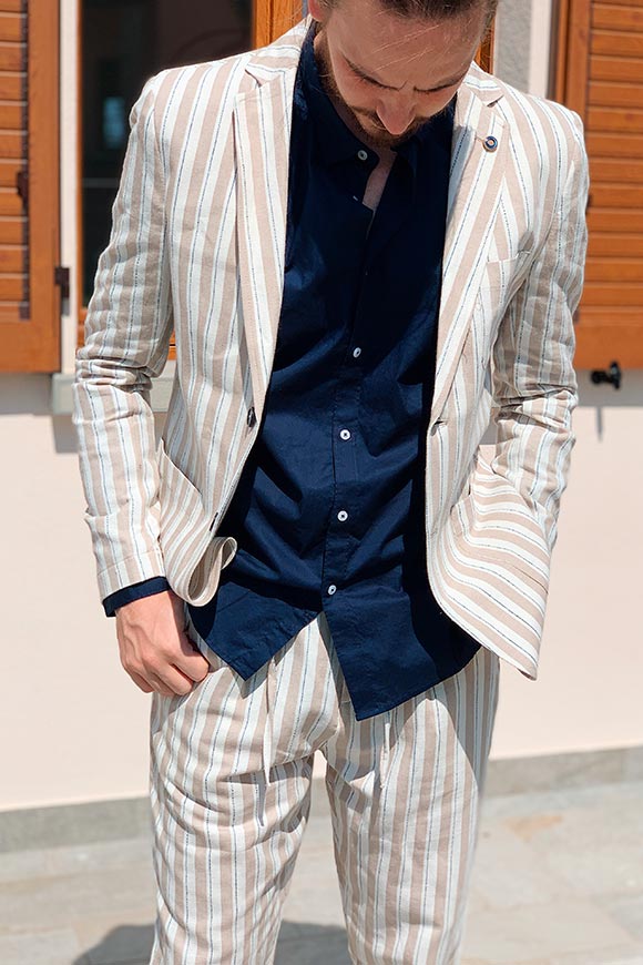 Gianni Lupo - Beige and white striped linen jacket