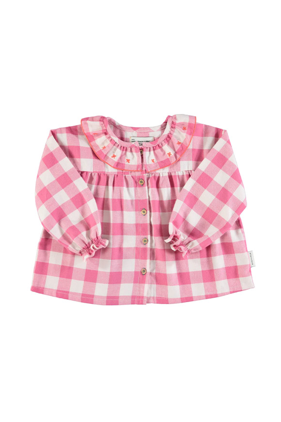 Piupiuchick - Camicia check rosa con colletto ricamato