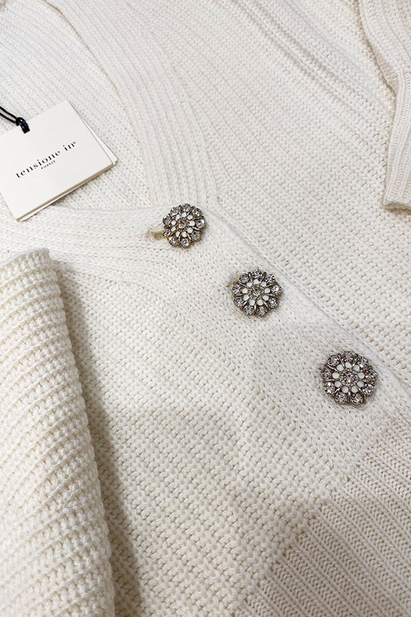 Tensione In - White knitted cardigan with jewel buttons