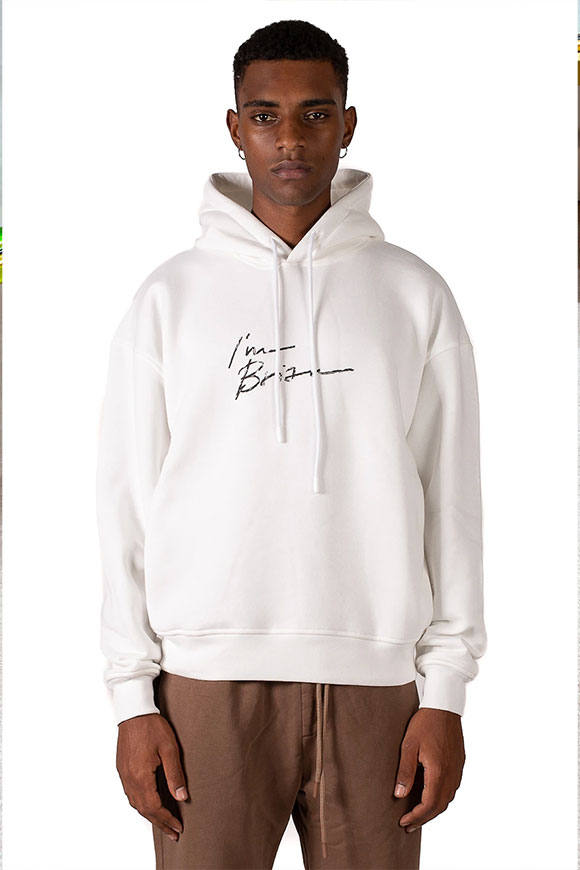 I'm Brian - White sweatshirt with black contrasting logo with hood