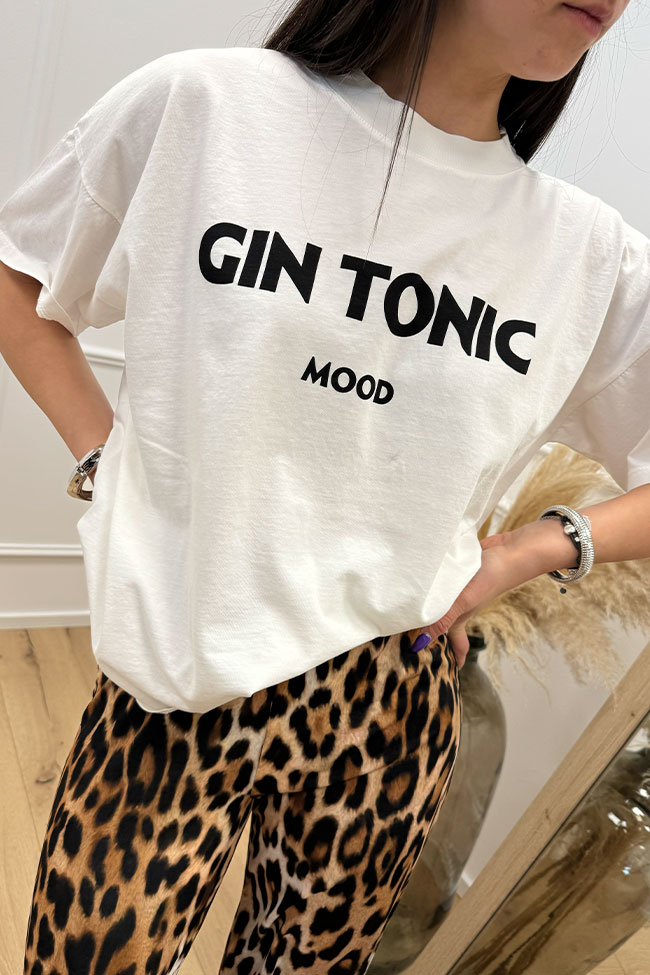 Vicolo - T shirt basic bianca "Gin Tonic Mood"