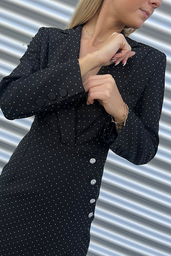 Simona Corsellini - Vestito nero con micro borchie e bottoni gioiello
