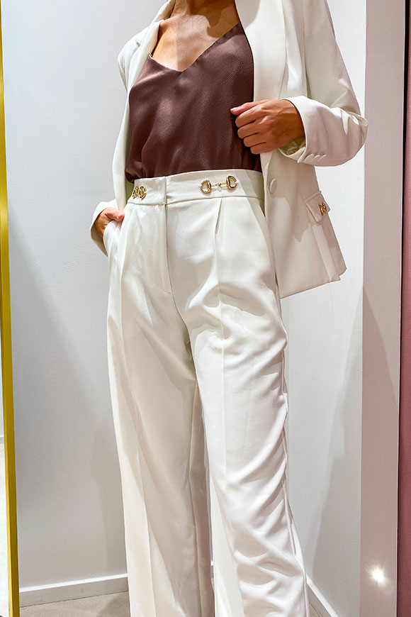 Vicolo - Pantaloni bianchi palazzo con morsetti dorati