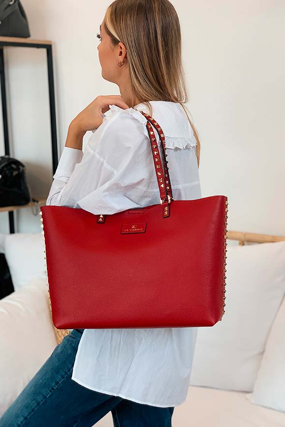 La Carrie - Red shopper bag with gold studs